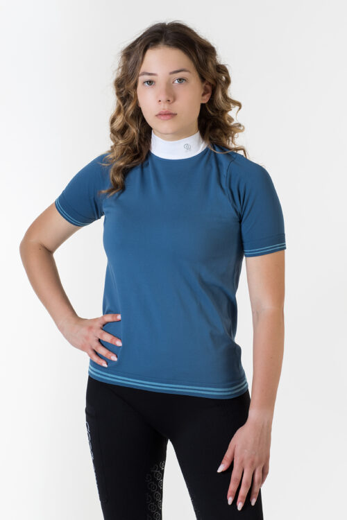 Polo equitazione da concorso donna Revolution con colletto alla coreana di Accademia Italiana, tessuto seamless e design tecnico elegante.