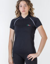 Polo equitazione da allenamento donna Olympia a maniche corte, tessuto seamless, aderente e traspirante.