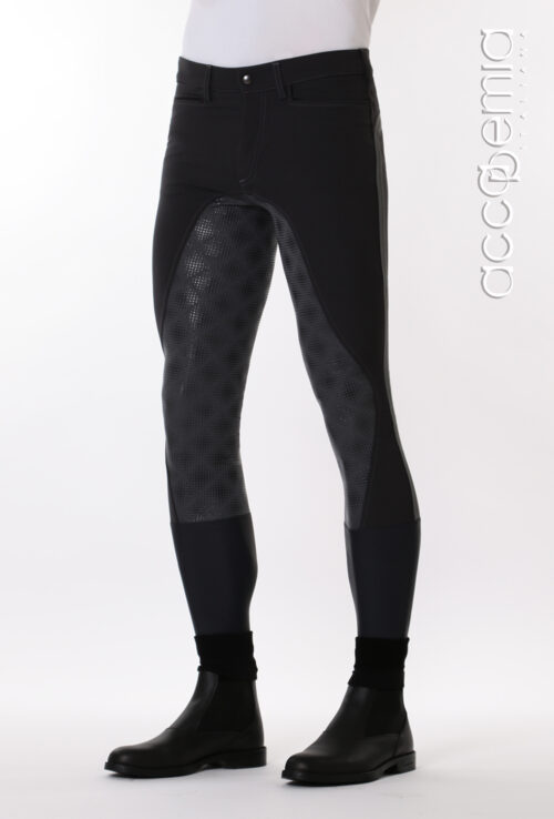 Pantalone da equitazione uomo Master PG di Accademia Italiana con bande a contrasto, grip in silicone e fondo gamba elasticizzato.