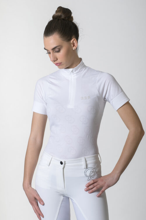 Polo da equitazione per concorso donna Glamour Accademia Italiana in tessuto seamless, ideale per l’allenamento e le competizioni equestri