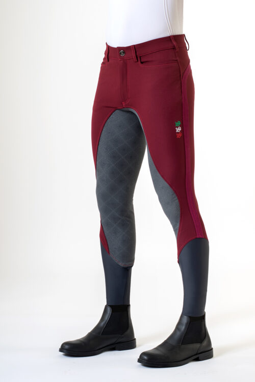 Pantalone da equitazione uomo Master Power Grip Accademia Italiana, colore Bordeaux, con grip in silicone e bande a contrasto per cavaliere, comfort e prestazioni."