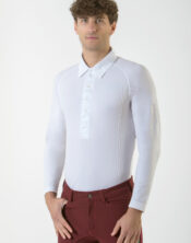 Polo da equitazione uomo Ergonomic Accademia Italiana, tessuto seamless traspirante e design elegante con colletto a camicia.