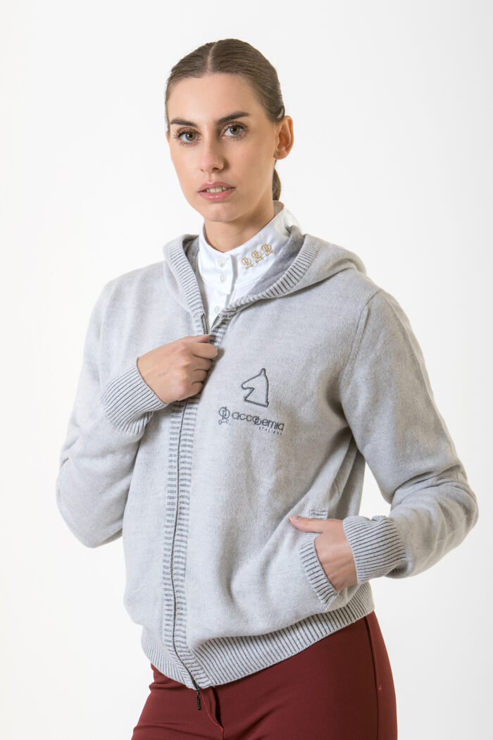 Felpa full zip e cappuccio Blush Accademia Italiana con ricamo cavallo e zip frontale
